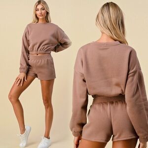 Sweater and short casual trendy set in cocoa